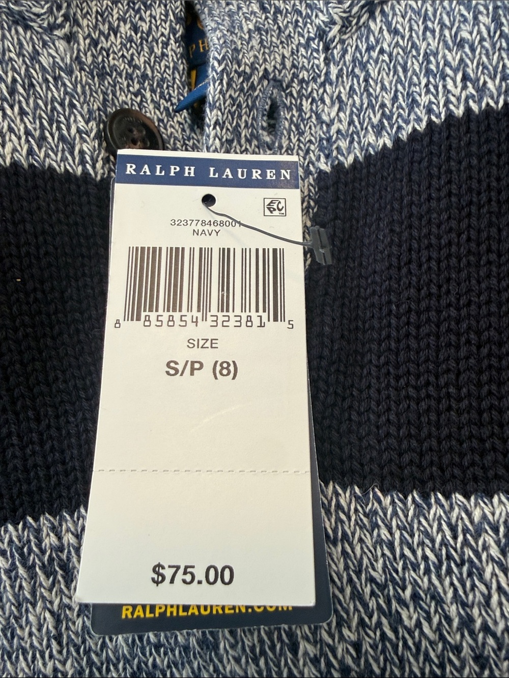 Polo by Ralph Lauren Boys Navy and Gray Striped Knit Sweater NWT Size 8 Small - Picture 6 of 6